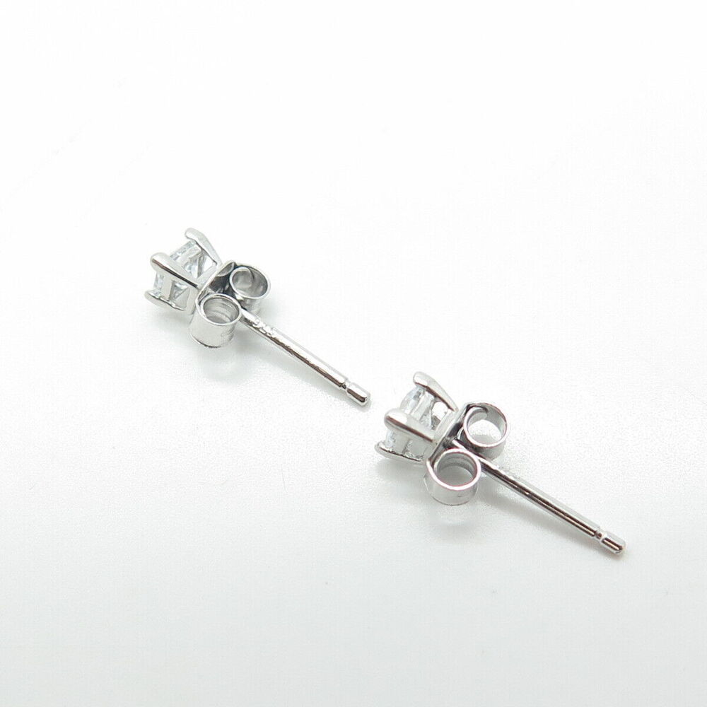 925 Sterling Silver Princess-Cut Shaped C Z Stud Earrings - Picture 5 of 9